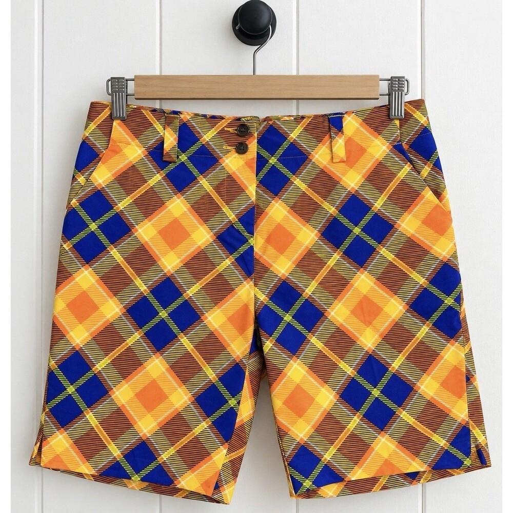 Loudmouth Golf Women's Bermuda Shorts 10 Peanut Butter & Jelly Plaid Stretch